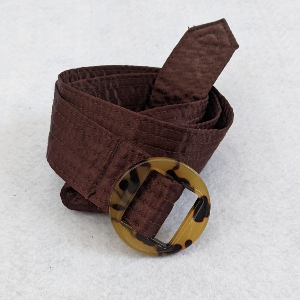 BOGO SALE! Brown Quilted Fabric Belt with Turtleshell Clasp, 40-Inch Length